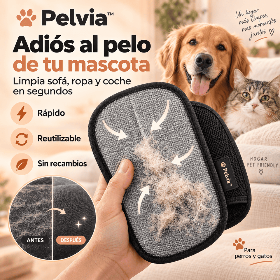 Pelvia™ | Manopla Quitapelos Reutilizable para Sofá, Ropa y Auto