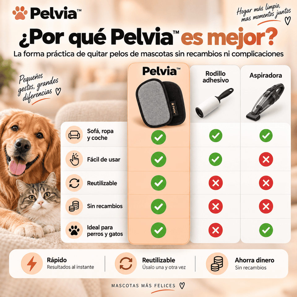 Pelvia™ | Manopla Quitapelos Reutilizable para Sofá, Ropa y Auto