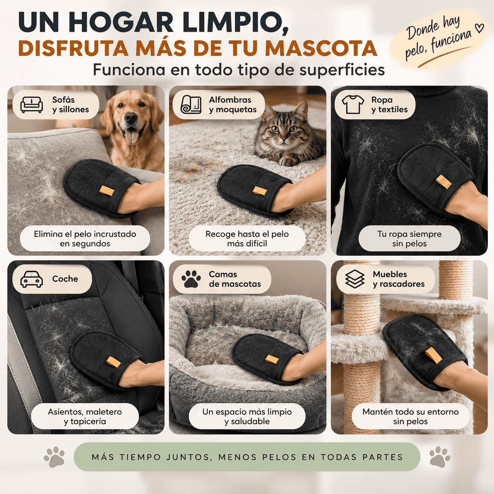 Pelvia™ | Manopla Quitapelos Reutilizable para Sofá, Ropa y Auto
